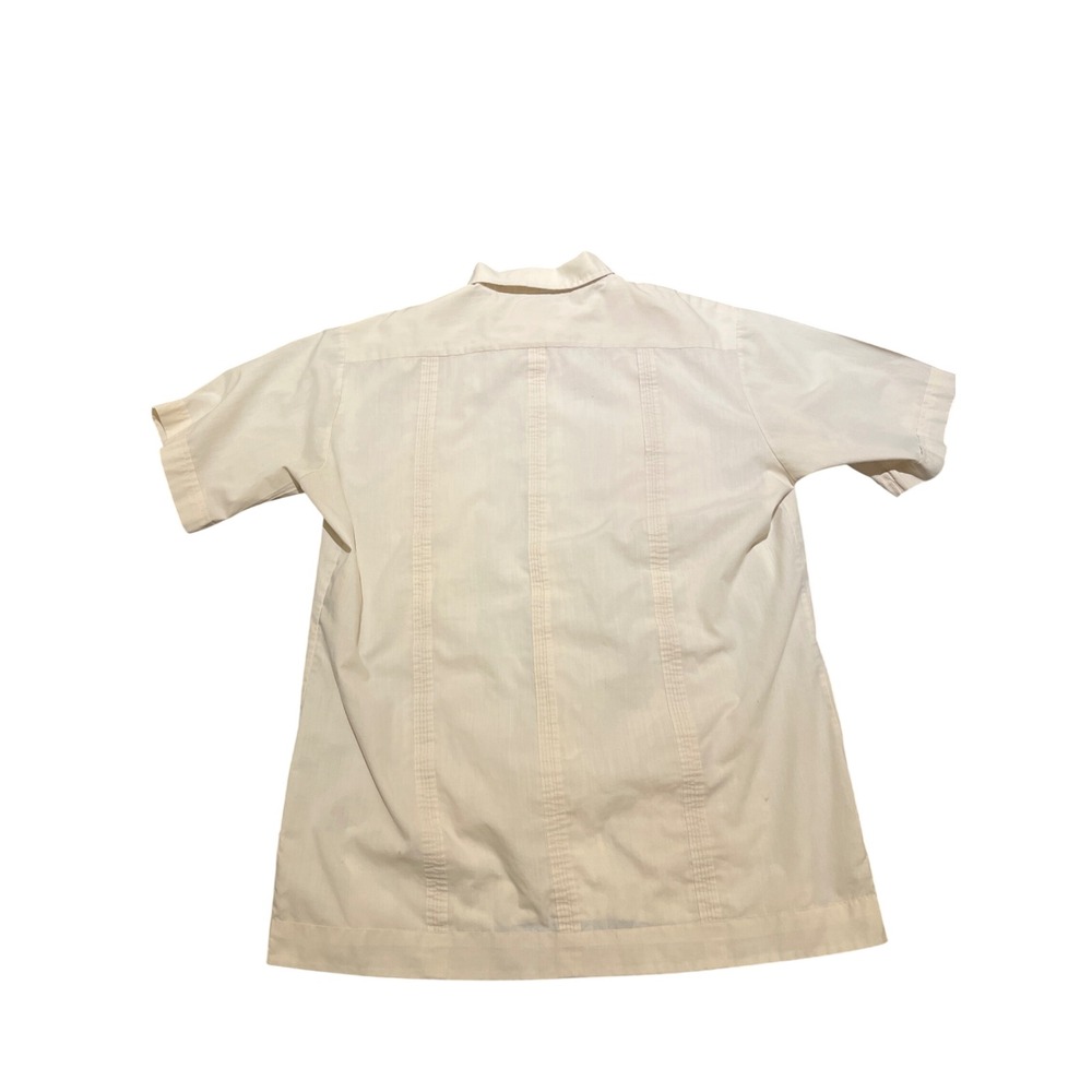 Guayabera Yucateca Mens XL Short Sleeve Embroidered Permanent Press Shirt Beige - Picture 2 of 11
